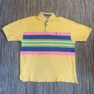 Vintage Y2K Tommy Hilfiger Mens Polo Shirt Large Butter Yellow Pink Short Sleeve